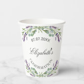 ラベンダーグリーンリーバイオレット花模様確認 紙コップ (正面)