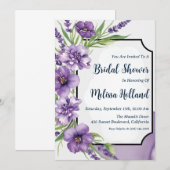 ラベンダーグリーンリーパープルフローラブライダルシャワー 招待状 (正面/裏面)