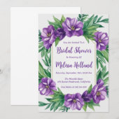 ラベンダーグリーンリーパープルフローラブライダルシャワー 招待状 (正面/裏面)