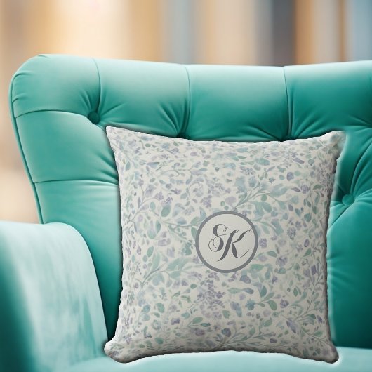 ラベンダーグリーンリーフモンドグラム装飾用クッション クッション