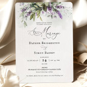 ラベンダーグリーンリーフランスのスクリプト結婚式招待状 招待状