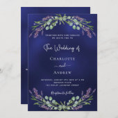 ラベンダーグリーンリーブルーQR RSVPラグジュアリー結婚ズ 招待状 (正面/裏面)