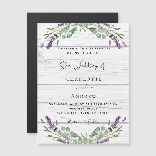 ラベンダーグリーンリー白い木のラグジュアリー結婚ズ マグネット招待状 (正面/裏面)