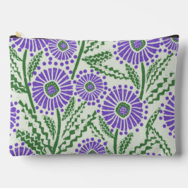 ラベンダーグリーン及びホワイトブロックプリント アクセサリーポーチ