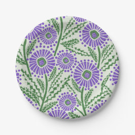 ラベンダーグリーン及びホワイトブロックプリント ペーパープレート