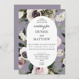 ラベンダーグレーのホワイトア結婚ネモン 招待状