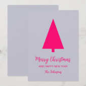 ラベンダーグレーの背景にピンクのクリスマスツリー シーズンカード (正面/裏面)