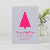 ラベンダーグレーの背景にピンクのクリスマスツリー シーズンカード (スタンド正面)