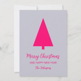ラベンダーグレーの背景にピンクのクリスマスツリー シーズンカード