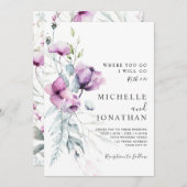 ラベンダーグレーフローラバイブル聖書聖書聖書聖書聖書通結婚信徒 招待状 (正面/裏面)