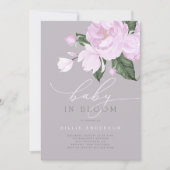 ラベンダーグレーフローラベビーガール開花シャワー 招待状 (正面)