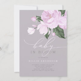 ラベンダーグレーフローラベビーガール開花シャワー 招待状