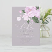 ラベンダーグレーフローラベビーガール開花シャワー 招待状 (スタンド正面)