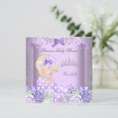 ラベンダーグレーベビーシャワーブロンドガールフローラ 招待状 (スタンド正面)