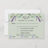 ラベンダーグ結婚リーンのメニュー応答RSVPカード 出欠カード (正面)