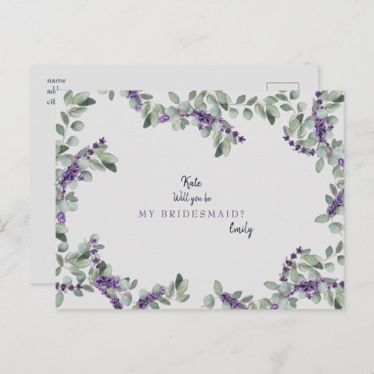 ラベンダーグ結婚レイの服を着て私の花嫁になる インビテーションポストカード (正面/裏面)