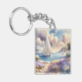 ラベンダーコーストシルボートウォーターカラーシーン キーホルダー (正面左)
