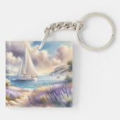 ラベンダーコーストシルボートウォーターカラーシーン キーホルダー (裏面)