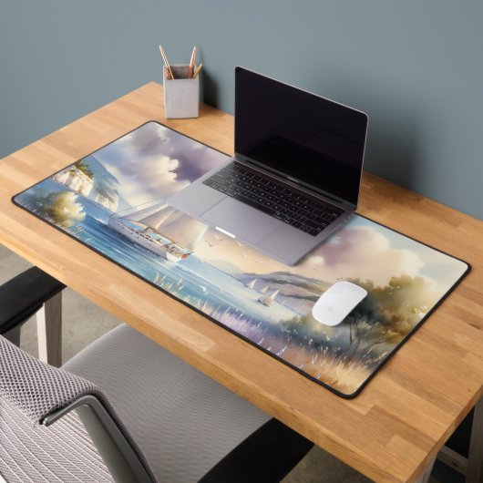 ラベンダーコーストシルボートウォーターカラーシーン デスクマット (オフィス2)
