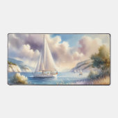 ラベンダーコーストシルボートウォーターカラーシーン デスクマット (正面)