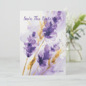 ラベンダーゴールデンウォーター色フローラ保存日付 招待状 (スタンド正面)