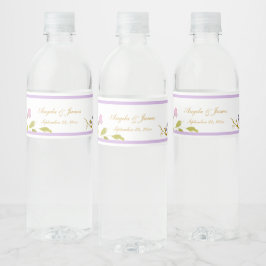 ラベンダーゴールドの優雅な水彩フラワーブーケ ウェディング ペットボトルラベル