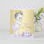 ラベンダーゴールドの女の子1歳の誕生日招待状 招待状 (スタンド正面)