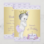 ラベンダーゴールドの女の子1歳の誕生日招待状 招待状 (正面/裏面)