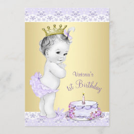 ラベンダーゴールドの女の子1歳の誕生日招待状 招待状