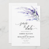 ラベンダーサマーフローラ薄紫紫の日付を保存 招待状 (正面/裏面)