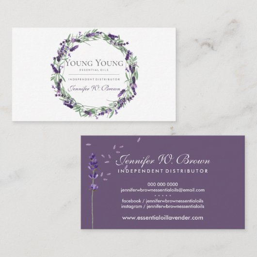 ラベンダーサークルフレームパープルエレガントフローラ 名刺 (正面/裏面)
