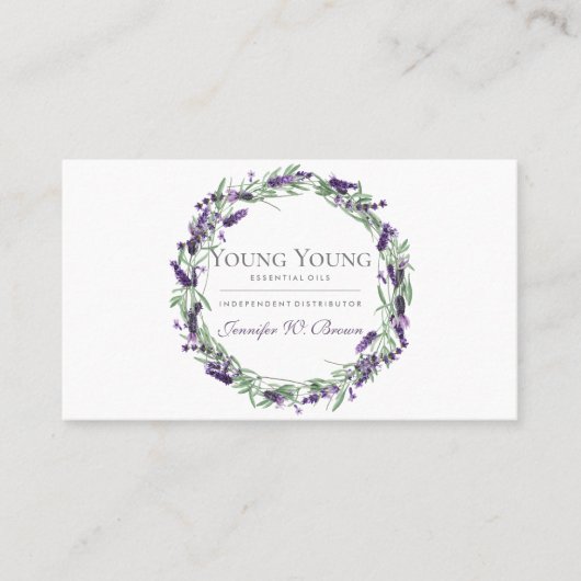 ラベンダーサークルフレームパープルエレガントフローラ 名刺 (正面)