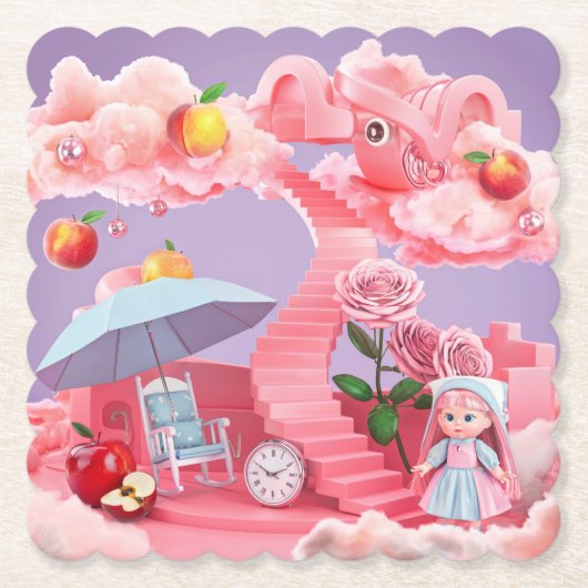 ラベンダーサーレアルピンクコースターセット ペーパーコースター (正面)