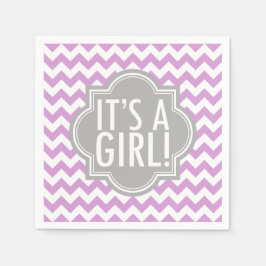 ラベンダーシェブロンとグレーの女の子 スタンダードカクテルナプキン