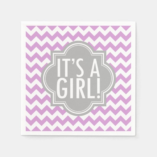 ラベンダーシェブロンとグレーの女の子 スタンダードカクテルナプキン (正面)