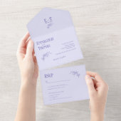 ラベンダーシシンプルェーズモダン結婚ズ オールインワン招待状 (貼ってはがせる)