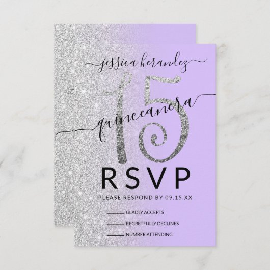 ラベンダーシルバーガーリーグリッターキンセグラデーションーニェラ 出欠カード (正面/裏面)