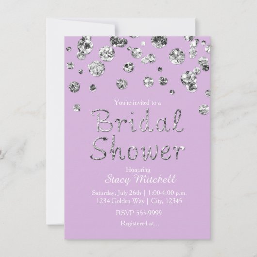 ラベンダーシルバーグリッターブライダルシャワー招待 招待状 (正面)