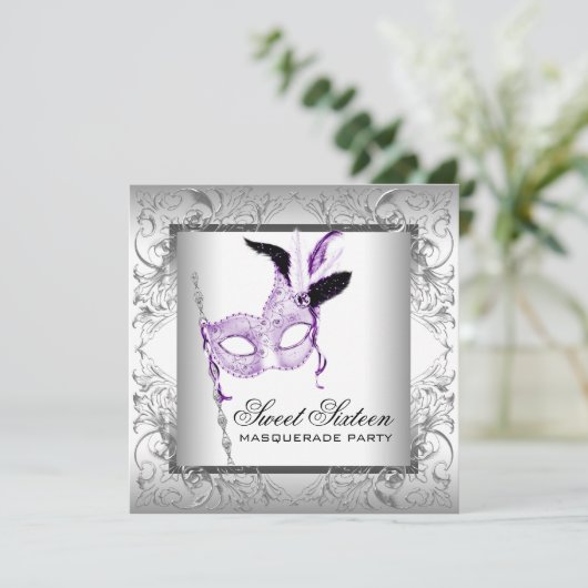 ラベンダーシルバースウィート16マスカレードパーティー 招待状 (スタンド正面)