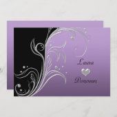 ラベンダーシルバーブラックフローラスワーズ披露宴のみ 招待状 (正面/裏面)