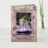 ラベンダーシルバーヴィンテージ蝶キンセアニェラ 箔グリーティングカード (正面)