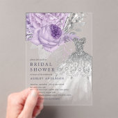 ラベンダーシルバー結婚フローラズドレスブライダルシャワー アクリル招待状 (インサイチュ (ポータブル))