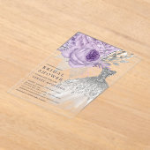 ラベンダーシルバー結婚フローラズドレスブライダルシャワー アクリル招待状 (レイダウン)