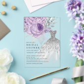 ラベンダーシルバー結婚フローラズドレスブライダルシャワー アクリル招待状 (インサイチュ (ウェディング))