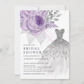 ラベンダーシルバー結婚フローラズドレスブライダルシャワー 招待状 (正面)