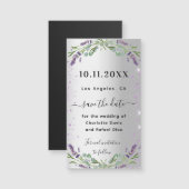 ラベンダーシルバー結婚式Dateマグネットを保存 (正面/裏面)