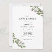 ラベンダーシンプルの赤ちゃんシャワーとの緑の枝 招待状 (正面)