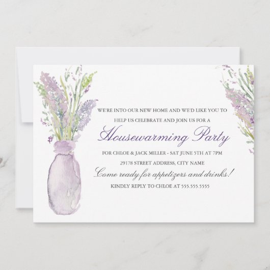 ラベンダージャー引っ越し祝いパーティーパーティの招待状 招待状 (正面)