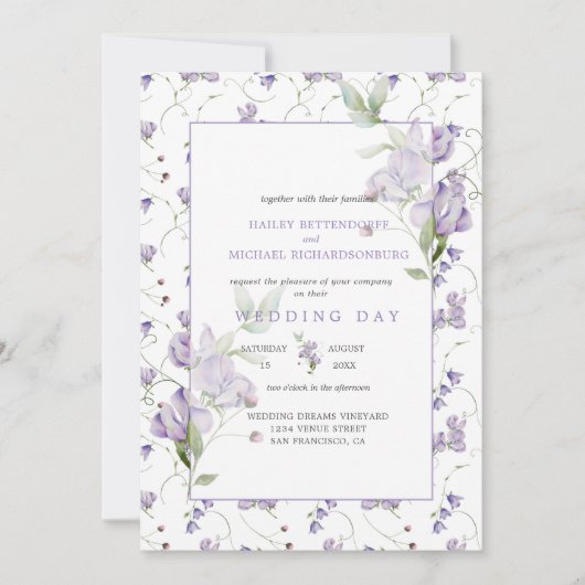 ラベンダースイートピース結婚式招待状 招待状 (正面)