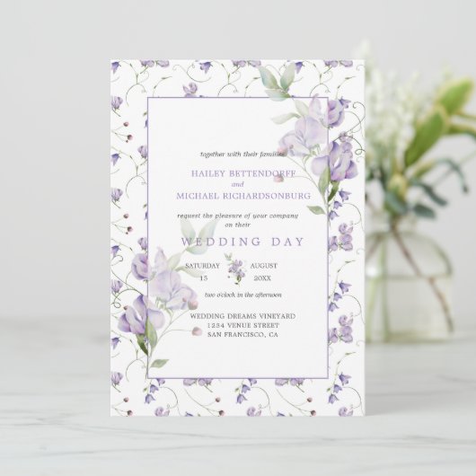 ラベンダースイートピース結婚式招待状 招待状 (スタンド正面)